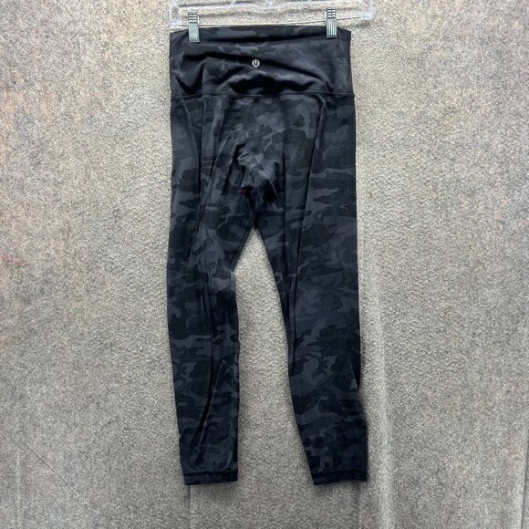 Lululemon Leggings Women 6 Black Camo Wunder Under High Rise Crop SoulCycle - Picture 2 of 10